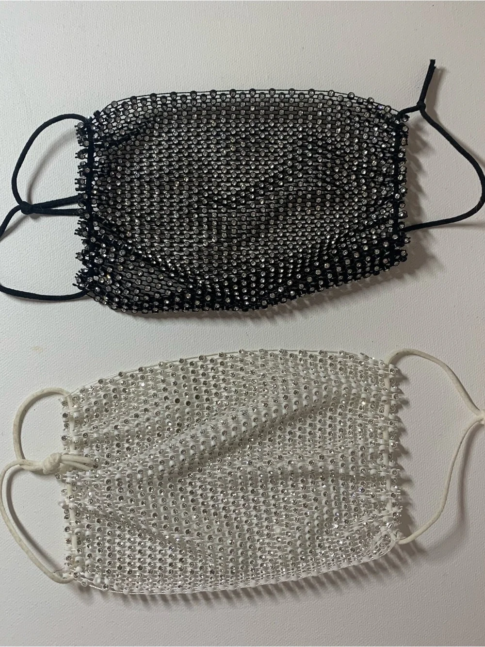 Bundle of 2 mesh bedazzled white and black adult face masks